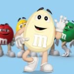M&Ms characters lined up against a blue background.