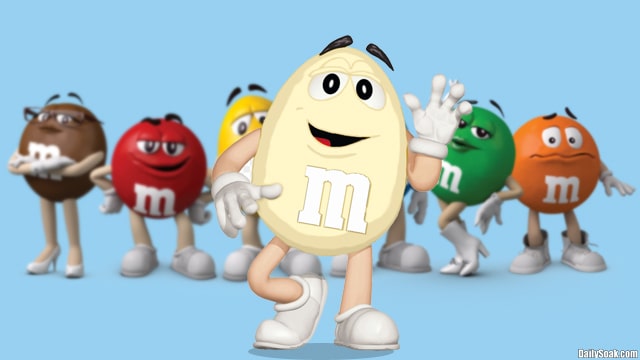 M&Ms characters lined up against a blue background.