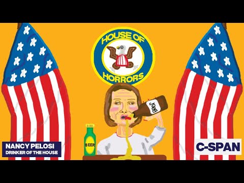 Cartoon Nancy Pelosi drinking a beer.