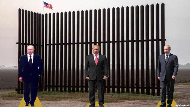 Republicans placed Vladimir Putin cardboard cutouts along Texas border wall.