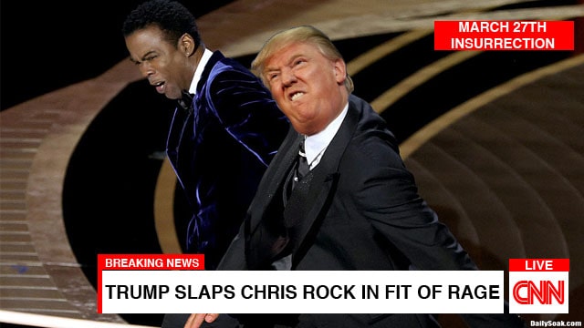Oscars parody meme showing Donald Trump slapping Chris Rock at the awards show.