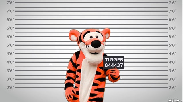 Disney's Tigger the tiger in mugshot photo.