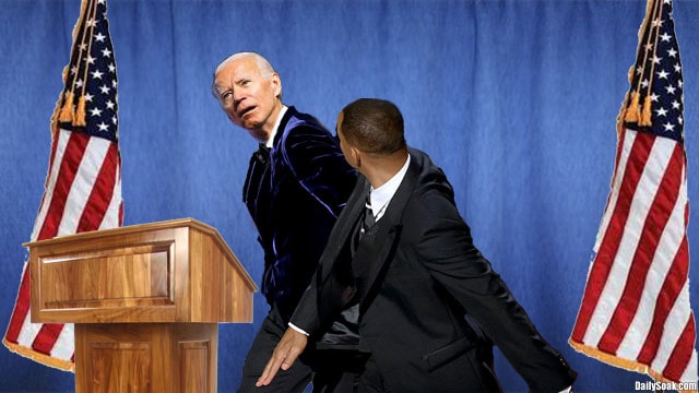 Will Smith smacking Joe Biden in White House political parody.