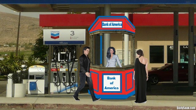Bank of America satellite office set up inside Chevron gas station.