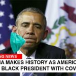 Obama wearing mask after catching COVID virus.