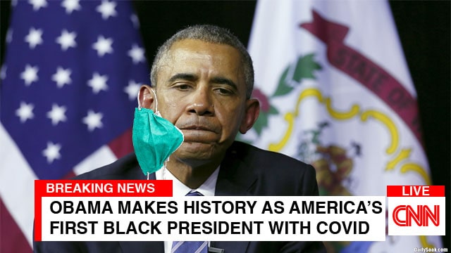 Obama wearing mask after catching COVID virus.