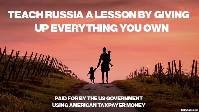 Biden Administration ad with woman and two children from Russia.