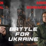 Arnold Schwarzenegger and Steven Seagal pointing guns at each other in Russia Ukraine movie.