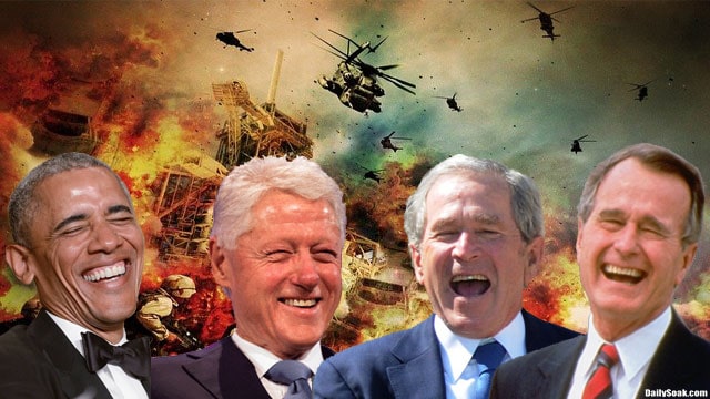 USA Presidents George Bush Jr and Sr, Obama, and Bill Clinton.