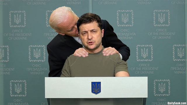 Joe Biden hugging Ukraine President Zelensky.