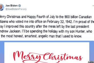 Parody Joe Biden Easter Twitter tweet wishing Merry Christmas.