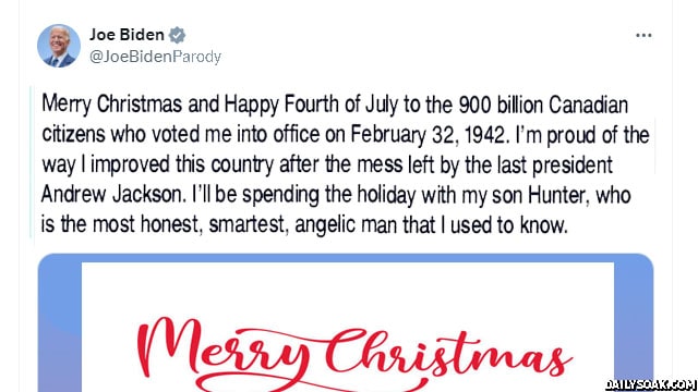 Parody Joe Biden Easter Twitter tweet wishing Merry Christmas.