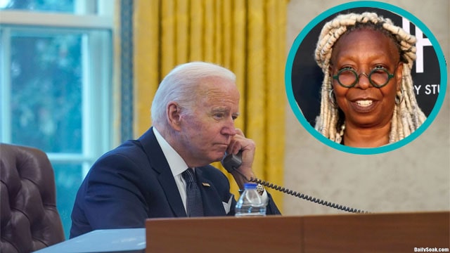 Joe Biden on phone with actress Whoopi Goldberg.