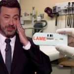 Jimmy Kimmel crying inside doctor's office.