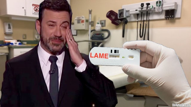 Jimmy Kimmel crying inside doctor's office.