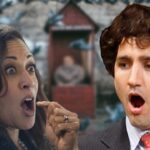 Canadian Prime Minister Justin Trudeau and Kamala Harris speaking to each other.