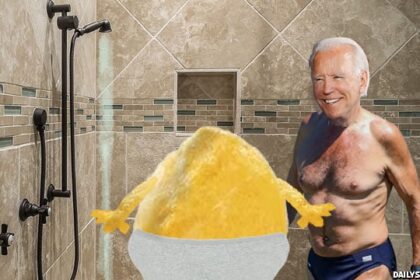 Joe Biden and Corn Pop taking shower together.