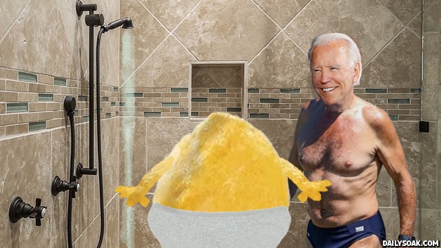 Joe Biden and Corn Pop taking shower together.