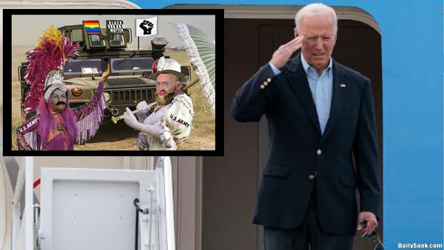 Joe Biden saluting gay servicemen wearing dresses.
