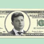 US Federal Reserve $100 bill with Ukraine President Zelensky on front.