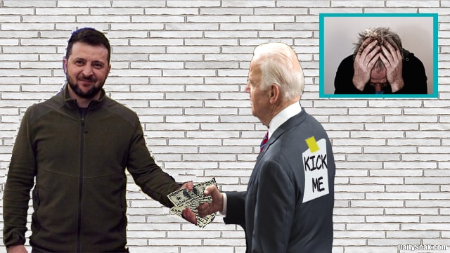 Joe Biden and Ukraine President Zelensky shaking hands.