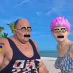 Liberal man and woman on beach of Key West, Florida.