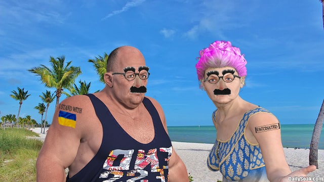 Liberal man and woman on beach of Key West, Florida.