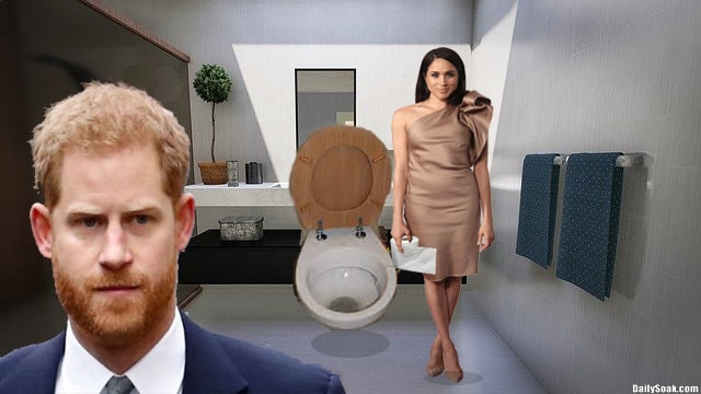 Prince Harry and Meghan Markle inside their home bathroom.