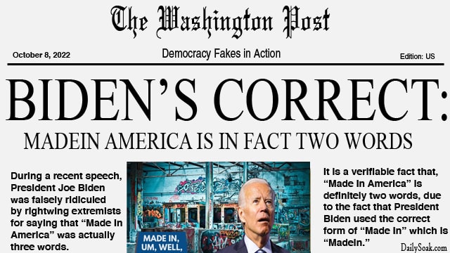 Parody of The Washington Post with photo of Joe Biden on front page.
