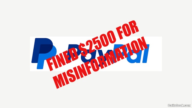 PayPal logo with red $2500 misinformation fine message.