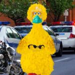Sesame Street Big Bird parody with police arresting him.