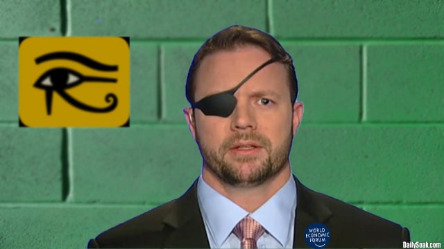 Republican Dan Crenshaw speaking in front of green concrete wall in Texas.