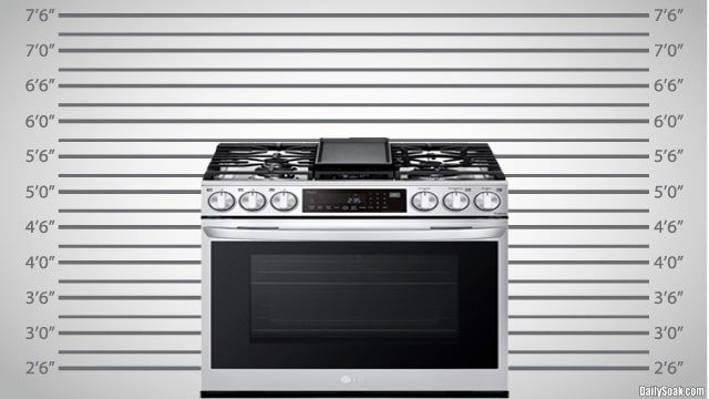 Stainless steel gas stove positioned in front of a police mugshot background.