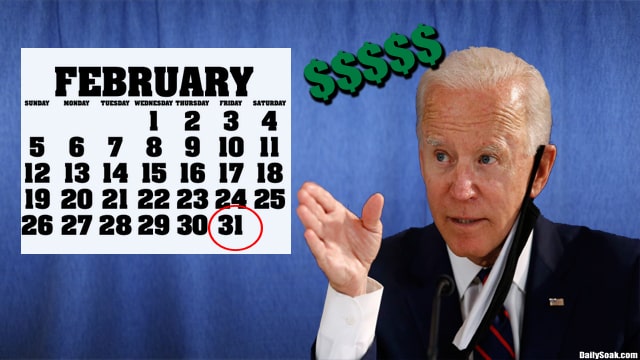 Joe Biden giving a speech in front of a calendar on a blue White House curtain.