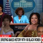 CNN parody showing a large group of black women politicians giving a White House press briefing.