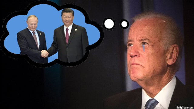 Joe Biden thinking about China President Xi and Russia President Putin.