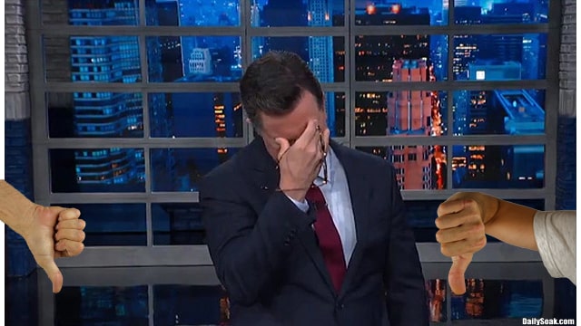 The Late Show host Stephen Colbert crying on TV.