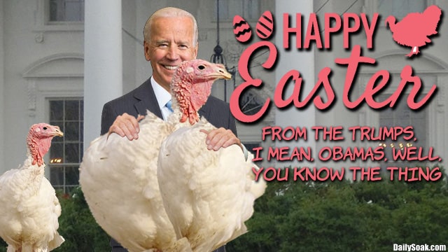 Joe Biden pardoning two white Thanksgiving turkeys for Easter holiday.