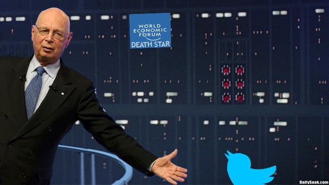 WEF head Klaus Schwab on the Death Star playing Darth Vader parody.