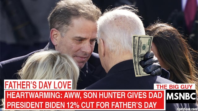 Hunter Biden hugging father Joe Biden during presidential inauguration.