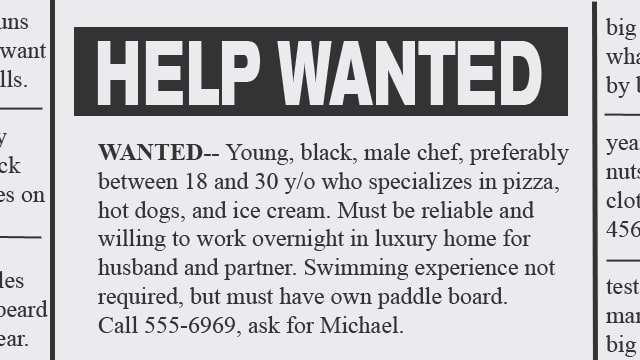 Newspaper help wanted ad parody posted by Barack Obama searching for new chef.