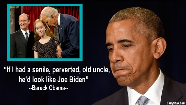 Barack Obama crying at a photo of Joe Biden sniffing a young girl.
