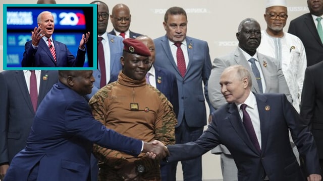 Joe Biden angry at African leaders shaking hands with Vladimir Putin.
