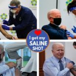 Joe Biden getting his COVID vaccine saline shot injections for the news media.