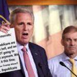 Republicans Kevin McCarthy and Jim Jordan holding an angry letter to the Democrats.