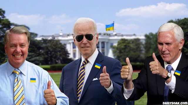 Joe Biden, Lindsey Graham, and Mike Pence giving thumb's up after Hurricane Idalia.