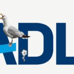 Seagull pooping on top of a blue ADL logo.