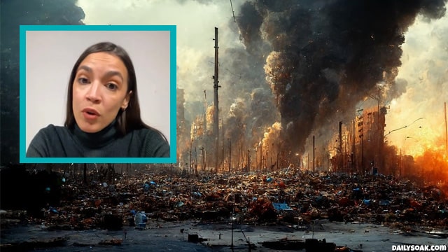 AOC insert in front of looted stores in Philadelphia.