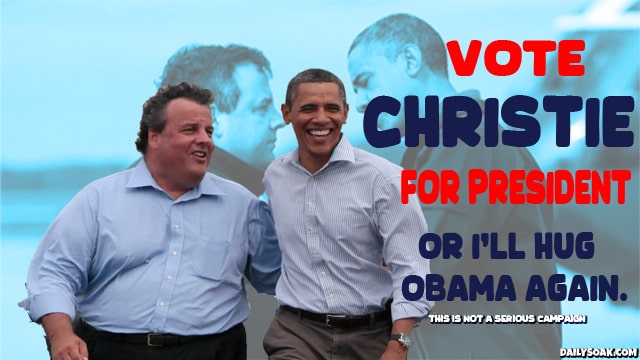 Chris Christie hugging Barack Obama after Hurricane Sandy.