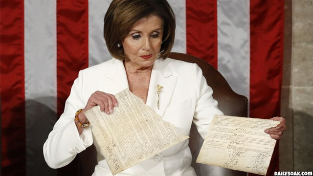 Nancy Pelosi ripping apart the US Constitution during Donald Trump's State of the Union.